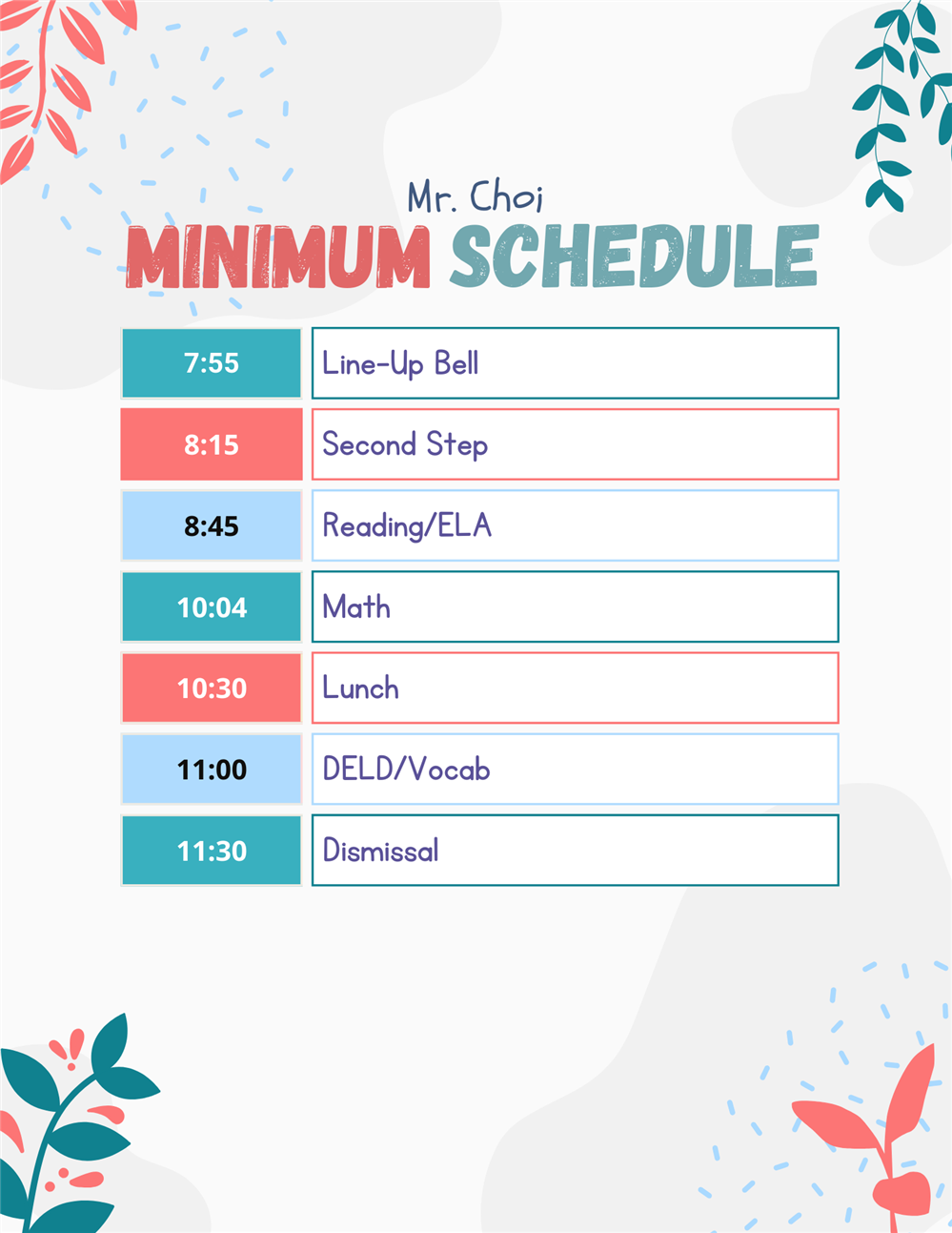 Minimum Schedule